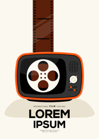 Movie and film poster design template background with filmstrip. Can be used for backdrop, banner, brochure, leaflet, flyer, print, publication, vector illustrationのイラスト素材