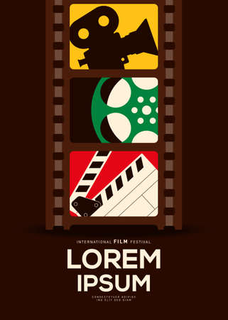 Movie poster design template background with film equipment. Can be used for backdrop, banner, brochure, leaflet, flyer, print, publication, vector illustrationのイラスト素材