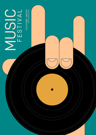 Music poster design template background with vinyl record vintage retro style. Design template can be used for backdrop, banner, brochure, leaflet, flyer, print, publication, vector illustrationのイラスト素材
