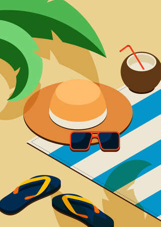 Summer time and happy holiday concept design element template background decorative with top view of isometric beach flat design style, vector illustrationのイラスト素材