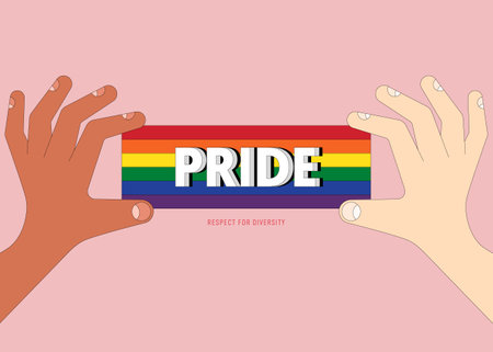 LGBTQ community pride month poster design template with rainbow stripe line. Design element can be used for backdrop, banner, brochure, postcard, print, publication, vector illustrationのイラスト素材
