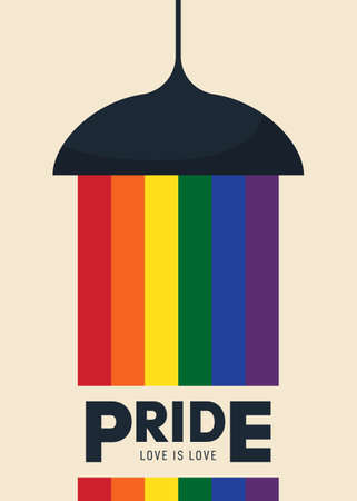 LGBTQ community pride month poster design template. Human rights and diversity concept. Ceiling lamp with rainbow stripe line, vector illustrationのイラスト素材
