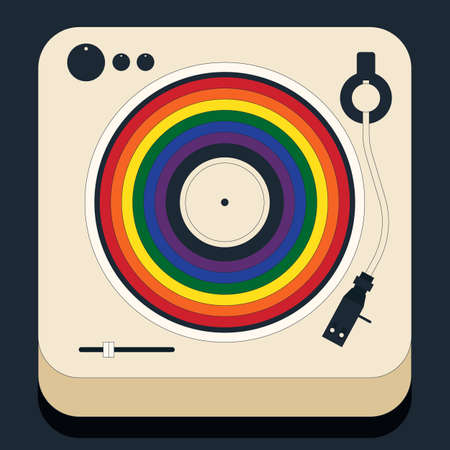 LGBTQ community pride month poster design template. Human rights and diversity concept. Retro vinyl record with rainbow stripe line, vector illustrationのイラスト素材