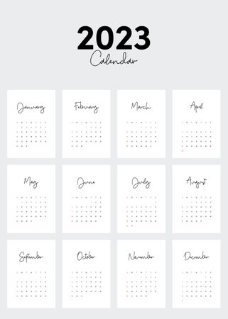 2023 printable monthly calendar template design, week starts on Sunday minimal style, vector illustrationのイラスト素材