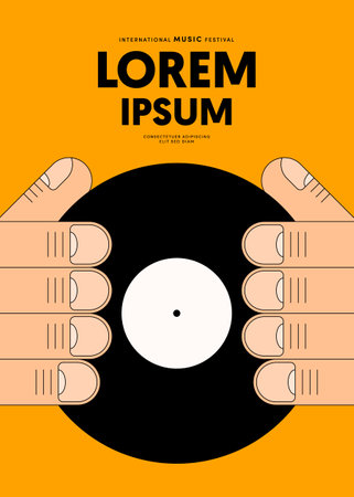 Music poster design template background with vinyl record vintage retro style. Design template can be used for backdrop, banner, brochure, leaflet, flyer, print, publication, vector illustrationのイラスト素材