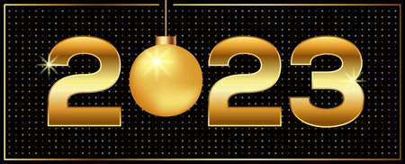 Happy new year 2023 concept background decorative with golden Christmas ball. Design element can be...