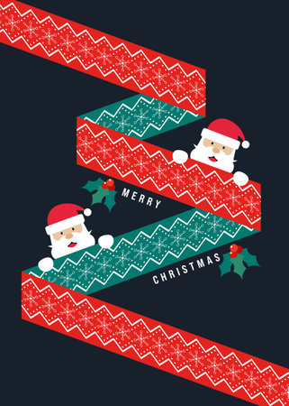 Merry Christmas and happy new year concept with Santa Claus and ribbon. Design element can be used for greeting card, postcard, backdrop, brochure, publication, vector illustrationのイラスト素材