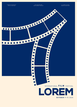 Movie and film poster design template background with vintage filmstrip. Can be used for backdrop, banner, brochure, leaflet, flyer, print, publication, vector illustrationのイラスト素材