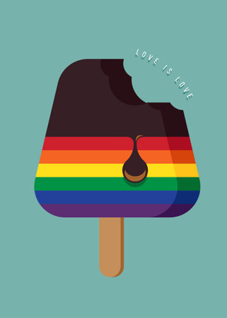 LGBTQ Pride month and diversity concept background. Melted chocolate ice cream with rainbow flag. Design element can be used for backdrop, banner, vector illustrationのイラスト素材