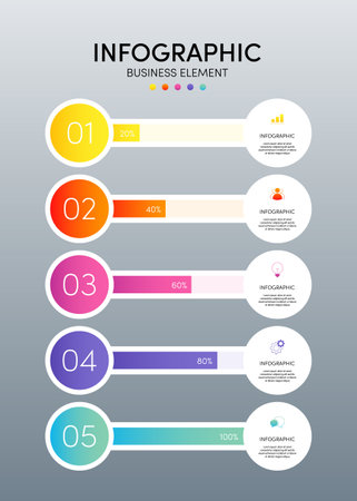 Modern infographic business template and data visualization with 5 options. Design element can be used for workflow, information design, communication, statistical graphic, vector illustrationのイラスト素材