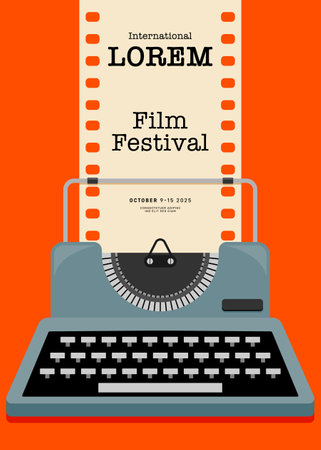 Movie poster design template background with vintage filmstrip retro style. Can be used for backdrop, banner, brochure, leaflet, flyer, print, publication, vector illustrationのイラスト素材
