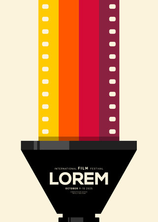 Movie and film poster design template background with vintage filmstrip. Can be used for backdrop, banner, brochure, leaflet, flyer, print, publication, vector illustrationのイラスト素材