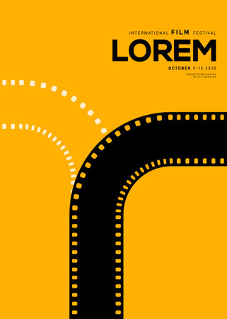 Movie and film festival poster design template background with filmstrip. Can be used for backdrop, banner, brochure, leaflet, flyer, print, publication, vector illustrationのイラスト素材