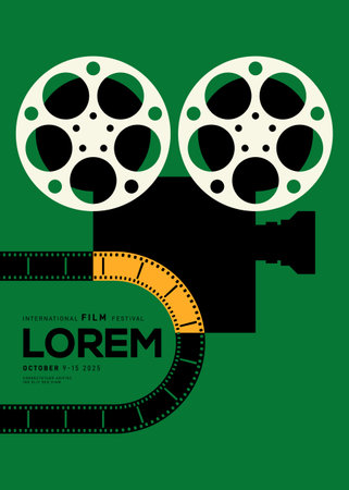 Movie and film festival poster design template background with vintage film camera. Can be used for backdrop, banner, brochure, leaflet, flyer, print, publication, vector illustrationのイラスト素材