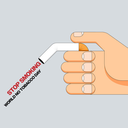 No smoking concept for world no tobacco day campaign with cigarette in hand flat design style, vector illustrationのイラスト素材