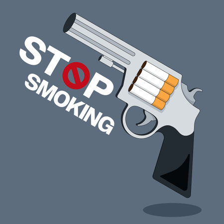 No smoking concept for world no tobacco day campaign with cigarette and gun flat design style, vector illustrationのイラスト素材