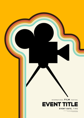 Movie poster design template background with vintage film camera. Can be used for backdrop, banner, brochure, leaflet, flyer, print, publication, vector illustrationのイラスト素材
