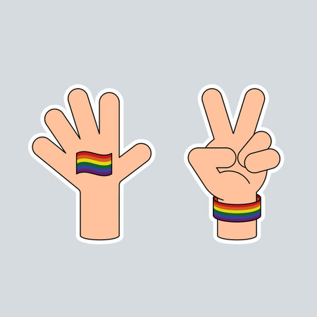 Set of LGBT sticker pride month and diversity concept, decorated with rainbow flag flat design style, vector illustrationのイラスト素材