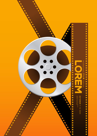 Movie and film poster design template background with filmstrip. Can be used for backdrop, banner, brochure, leaflet, flyer, print, publication, vector illustrationのイラスト素材