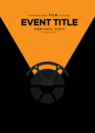 Movie and film poster design template background with film reel. Can be used for backdrop, banner, brochure, leaflet, flyer, print, publication, vector illustrationのイラスト素材
