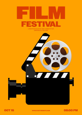 Movie and film festival poster template design background modern vintage retro style. Design element can be used for backdrop, banner, brochure, leaflet, flyer, print, publication, vector illustrationのイラスト素材