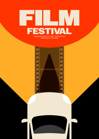 Movie and film festival poster template design background modern vintage retro style. Design element can be used for backdrop, banner, brochure, leaflet, flyer, print, publication, vector illustrationのイラスト素材
