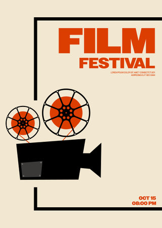 Movie and film festival poster template design background modern vintage retro style. Design element can be used for backdrop, banner, brochure, leaflet, flyer, print, publication, vector illustrationのイラスト素材