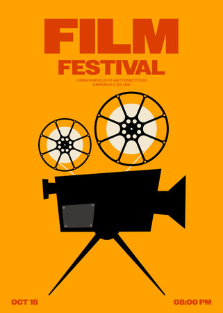 Movie and film festival poster template design background modern vintage retro style. Design element can be used for backdrop, banner, brochure, leaflet, flyer, print, publication, vector illustrationのイラスト素材