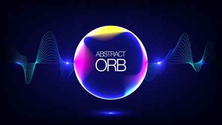 Abstract futuristic neon orb glowing light effect with digital sound wave. Modern technology and...