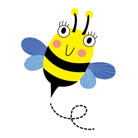 Happy Bee flying cartoon character. Isolated on white background. Vector illustration.のイラスト素材