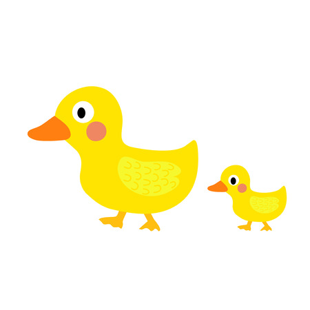 Duck and little duck animal cartoon character. Isolated on white background. Vector illustration.のイラスト素材