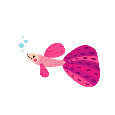 Pink Guppy fish animal cartoon character. Isolated on white background. Vector illustration.のイラスト素材