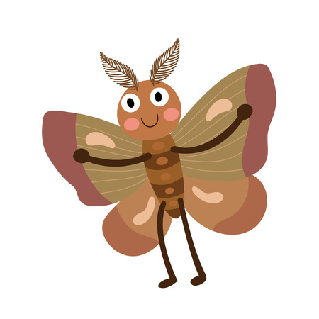 Moth animal cartoon character. Isolated on white background. Vector illustration.のイラスト素材