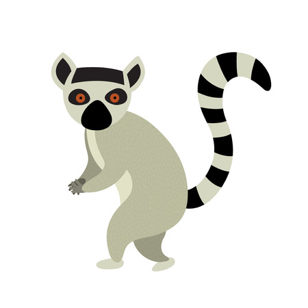 Standing Lemur animal cartoon character. Isolated on white background. Vector illustration.のイラスト素材