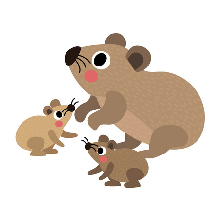Rock Hyrax family side view animal cartoon character. Isolated on white background. illustration.のイラスト素材