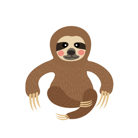 Three-toed sitting Sloth animal cartoon character. Isolated on white background. illustration.のイラスト素材
