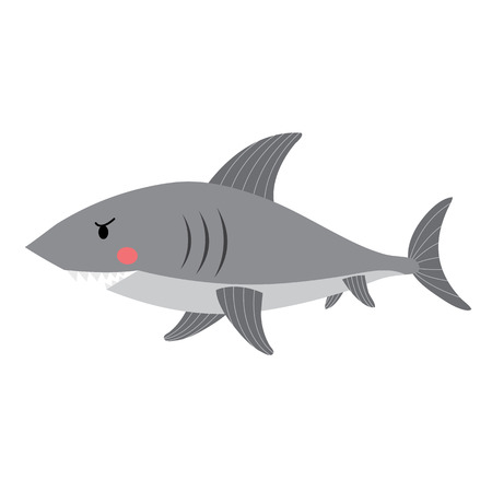 Shark side view animal cartoon character. Isolated on white background. illustration.のイラスト素材