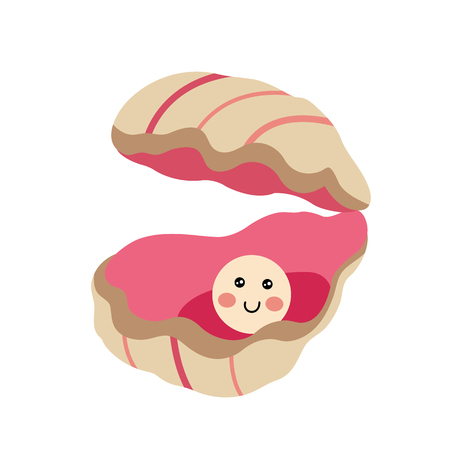 Oyster with a pearl animal cartoon character. Isolated on white background. illustration.のイラスト素材
