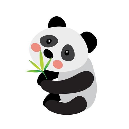 Panda bear with bamboo leaves animal cartoon character. Isolated on white background. illustration.のイラスト素材