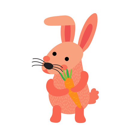Pink Rabbit holding carrot animal cartoon character. Isolated on white background. illustration.のイラスト素材