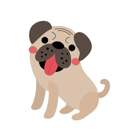 Sitting Pug dog animal cartoon character. Isolated on white background.  illustration.のイラスト素材