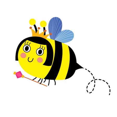 Queen Bee holding scepter animal cartoon character. Isolated on white background. illustration.のイラスト素材