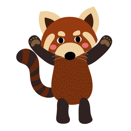 Red Panda standing and raising two hands animal cartoon character. Isolated on white background. illustration.のイラスト素材