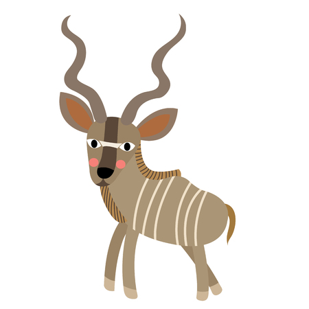 Kudu animal cartoon character. Isolated on white background. illustration.のイラスト素材