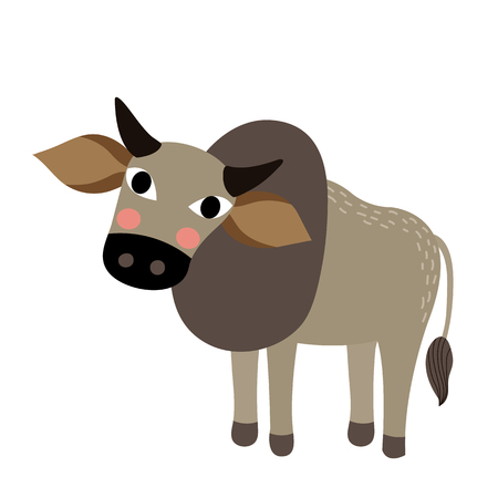 Zebu animal cartoon character. Isolated on white background. illustration.のイラスト素材