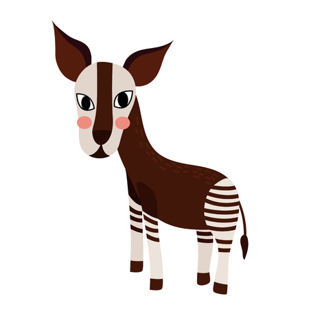 Standing Okapi animal cartoon character. Isolated on white background. illustration.のイラスト素材