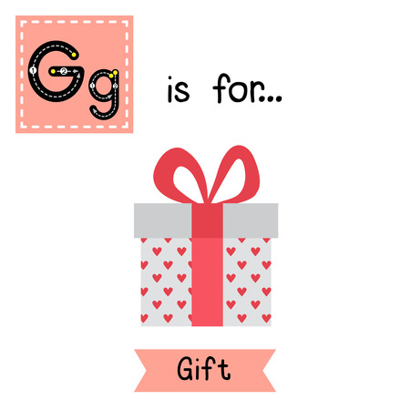 Cute children ABC alphabet G letter tracing flashcard of Gift for kids learning English vocabulary in Valentines Day theme.のイラスト素材