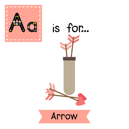 Cute children ABC alphabet A letter tracing flashcard of Arrow for kids learning English vocabulary in Valentines Day theme.のイラスト素材