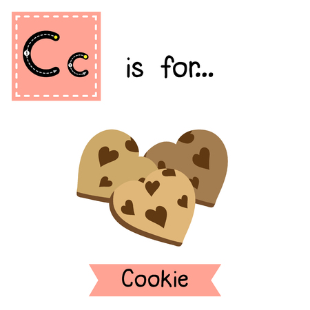 Cute children ABC alphabet C letter tracing flashcard of Cookie for kids learning English vocabulary in Valentines Day theme.のイラスト素材