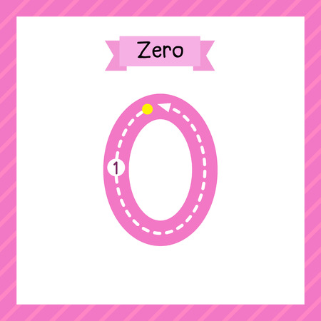 Cute children Flashcard number zero tracing for kids learning to count and to write.のイラスト素材